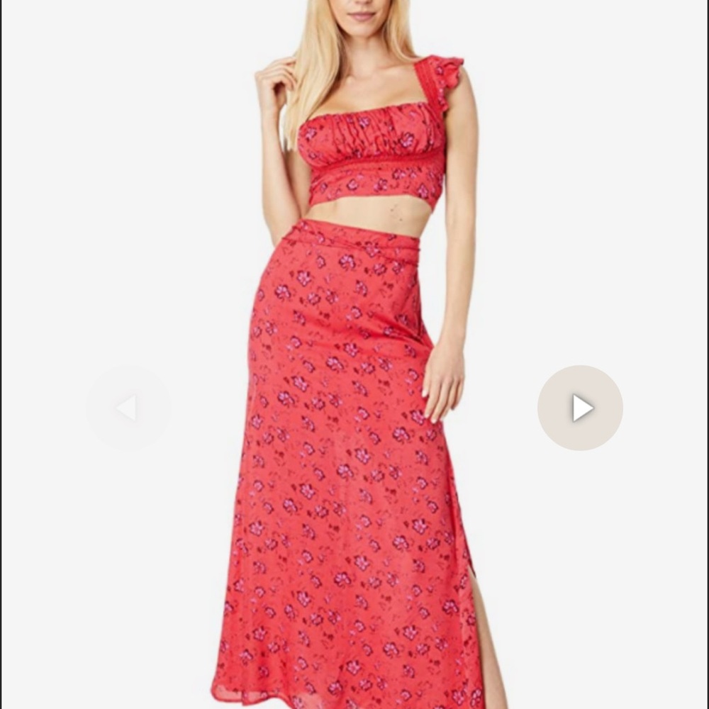 FP Movement by Free People Red Floral Maxi Skirt